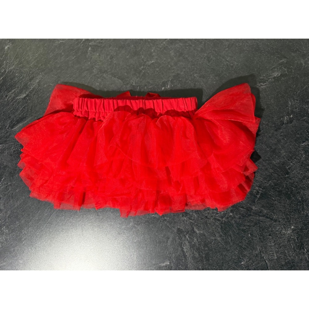 Baby Girl Red Tiered Tulle Tutu Skirt Built-in Bloomers Red Bow Size 80 9-12M